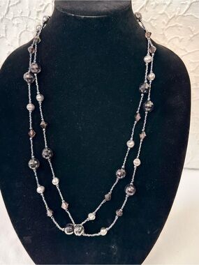 Elegant Double-Strand Beaded Necklace - Silver and Gray vintage belt  jewelry